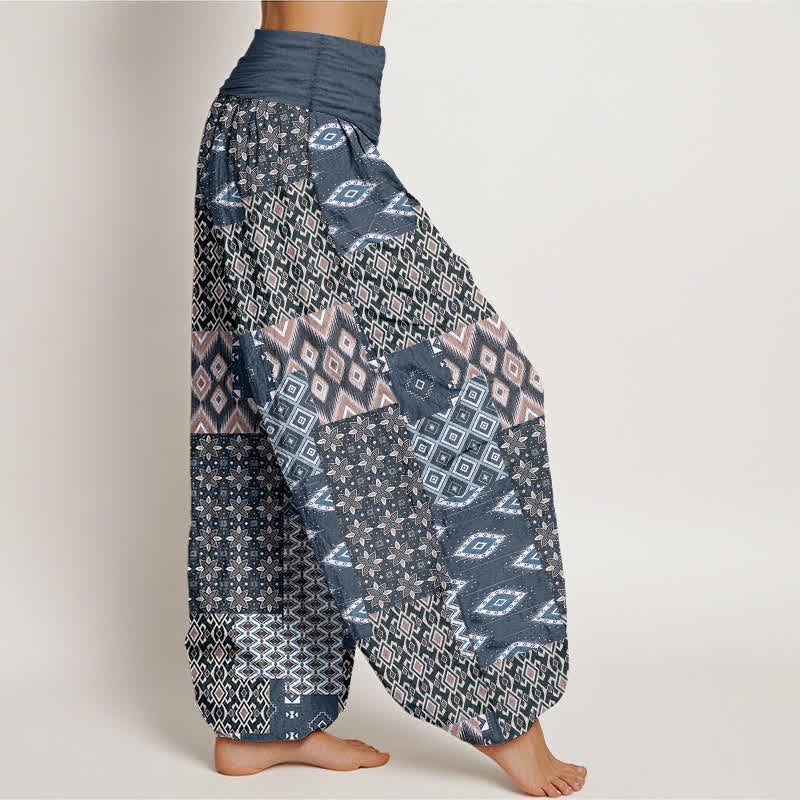 Buddha Stones Pure Cotton Bohemian Geometric Patchwork Pattern Women's Elastic Waist Harem Pants - image 10