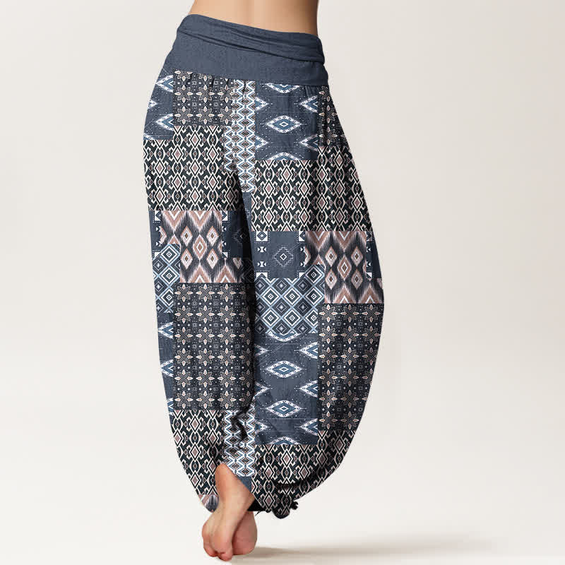 Buddha Stones Pure Cotton Bohemian Geometric Patchwork Pattern Women's Elastic Waist Harem Pants - image 9