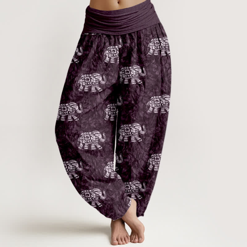Buddha Stones Pure Cotton White Elephant Pattern Women's Elastic Waist Harem Pants - Indigo - US16，UK/AU20，EU48 (3XL) - image 5