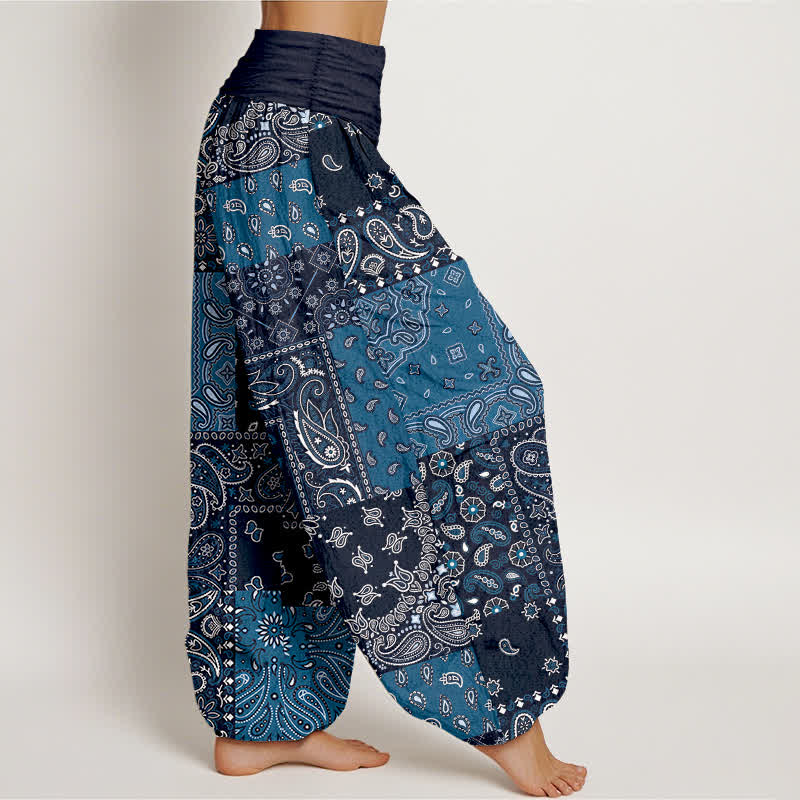 Buddha Stones Pure Cotton Elegant Paisley Pattern Women's Elastic Waist Harem Pants - image 2