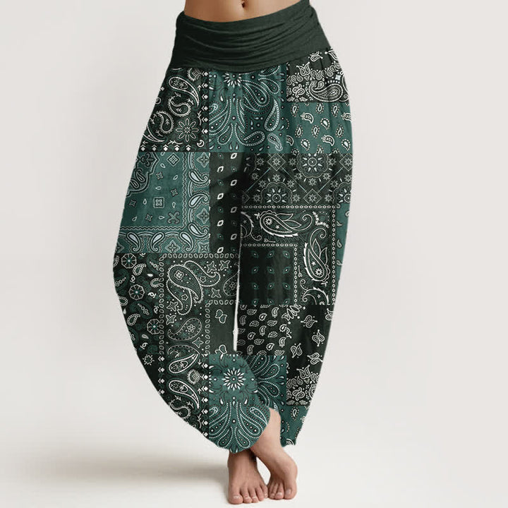 Buddha Stones Pure Cotton Elegant Paisley Pattern Women's Elastic Waist Harem Pants - DarkSlateGray - US16，UK/AU20，EU48 (3XL) - image 5