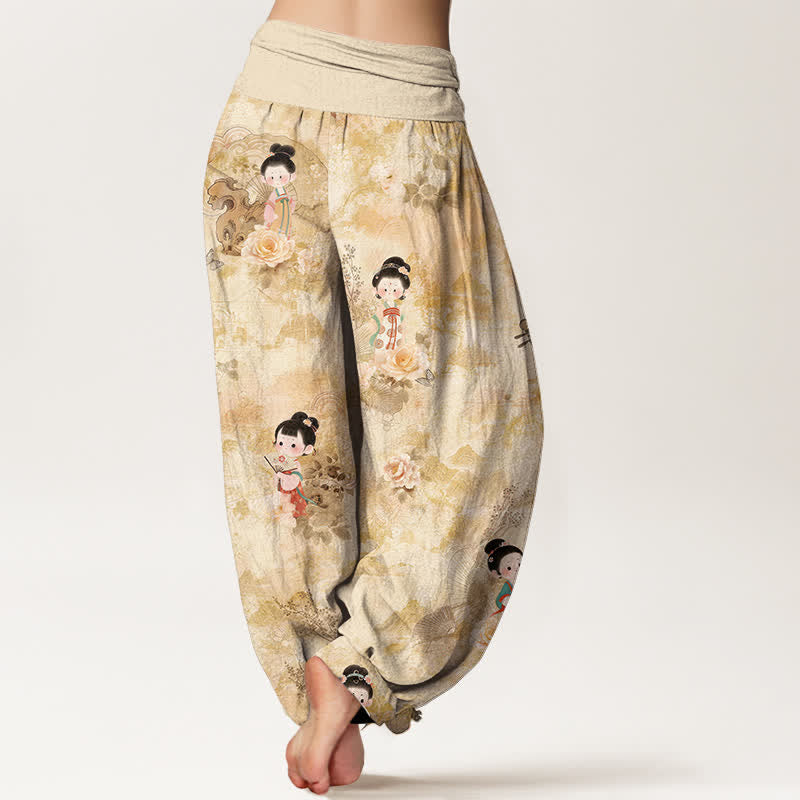 Buddha Stones Pure Cotton Vintage Floral Figure Pattern Women's Elastic Waist Harem Pants - image 1
