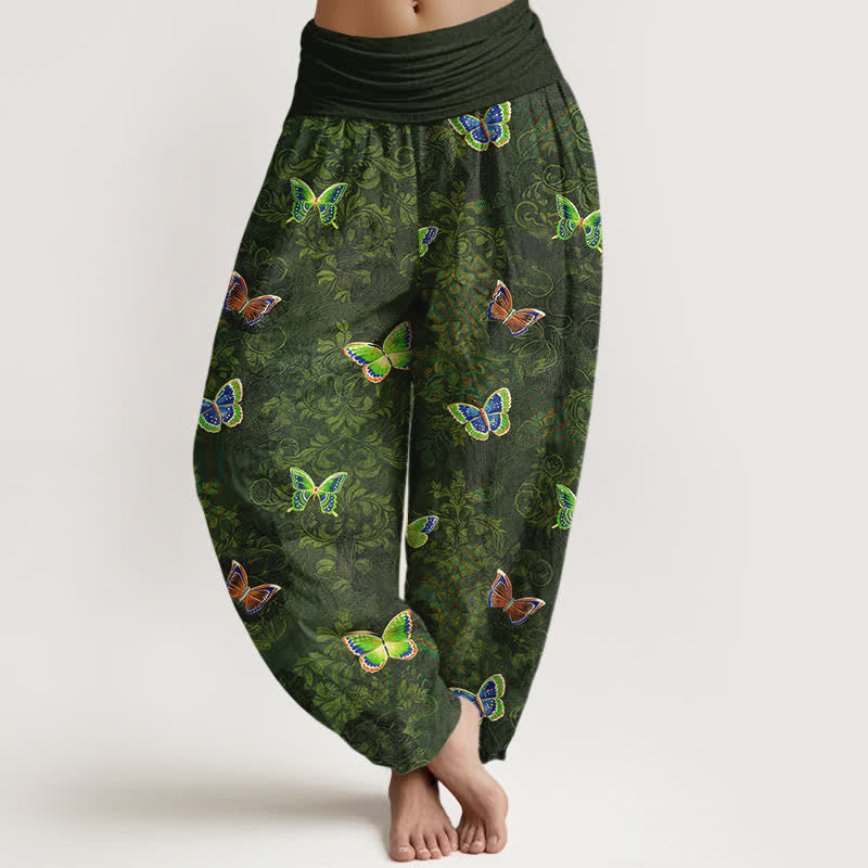 Buddha Stones Pure Cotton Butterfly Vine Pattern Women's Elastic Waist Harem Pants - DarkOliveGreen - US16，UK/AU20，EU48 (3XL) - image 0