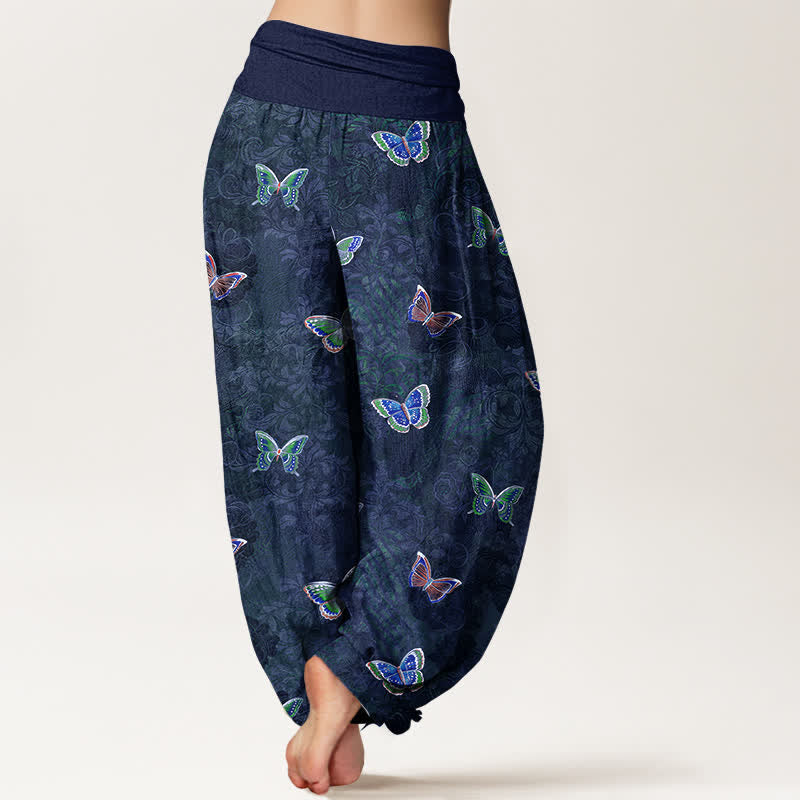 Buddha Stones Pure Cotton Butterfly Vine Pattern Women's Elastic Waist Harem Pants - image 6