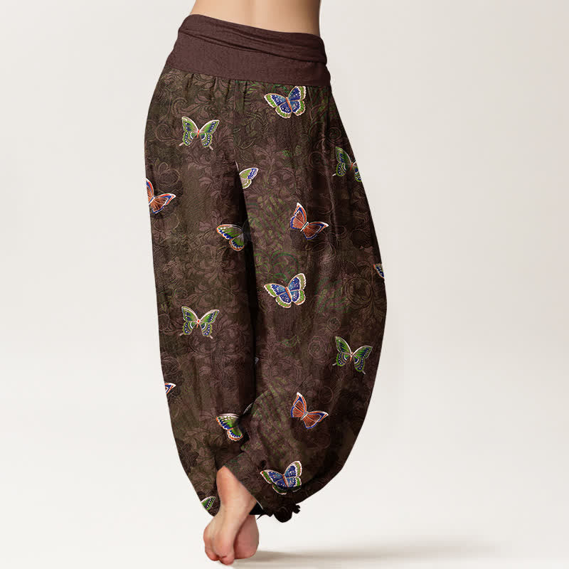 Buddha Stones Pure Cotton Butterfly Vine Pattern Women's Elastic Waist Harem Pants - image 9