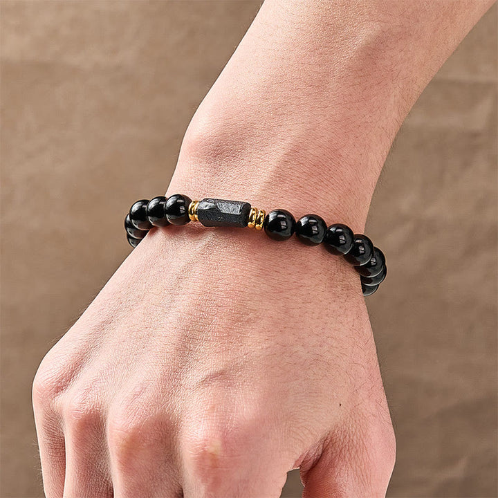 Buddha Stones Black Obsidian Black Tourmaline Protection Minimalist Round Bead Bracelet - image 13