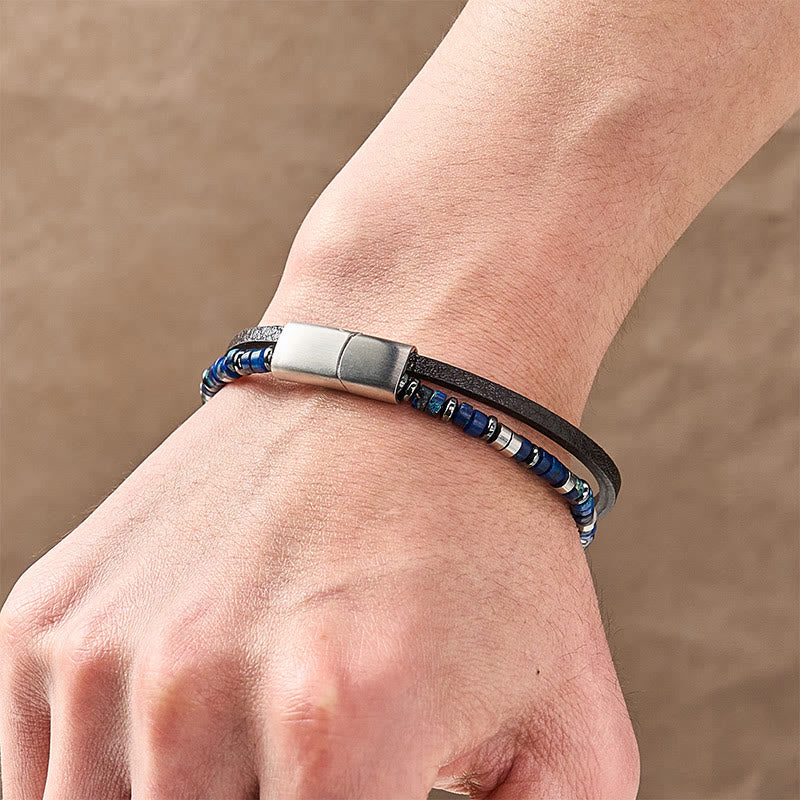 Buddha Stones Lapis Lazuli Truth Double Wrap Leather Bracelet - image 6