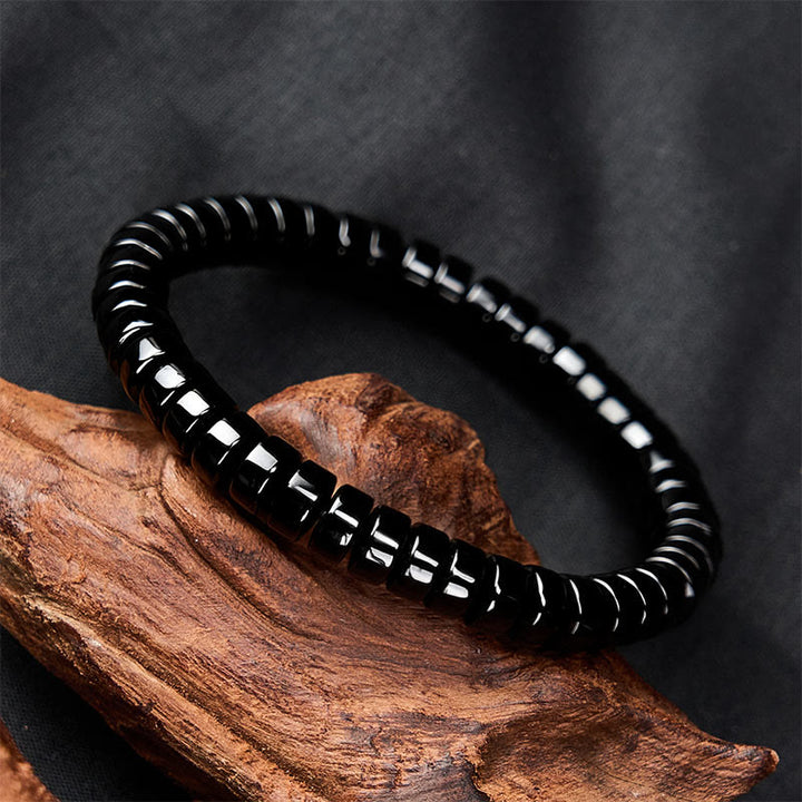 Buddha Stones Natural Black Obsidian Faceted Straight Cut Beaded Strength Bracelet - image 1