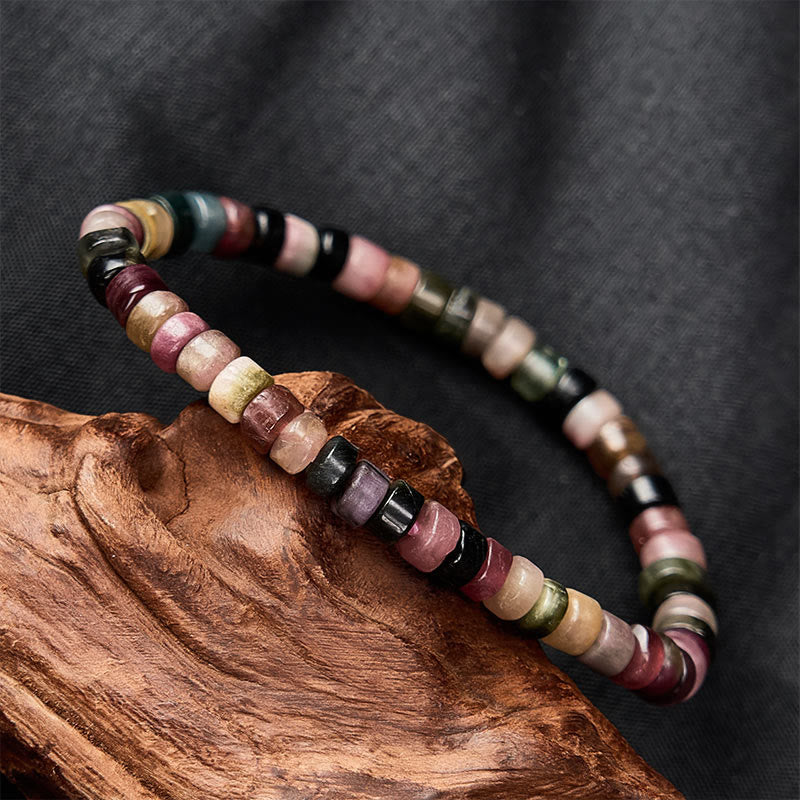 Buddha Stones Multicolor Tourmaline Protection Faceted Tablet Bead Bracelet - image 1