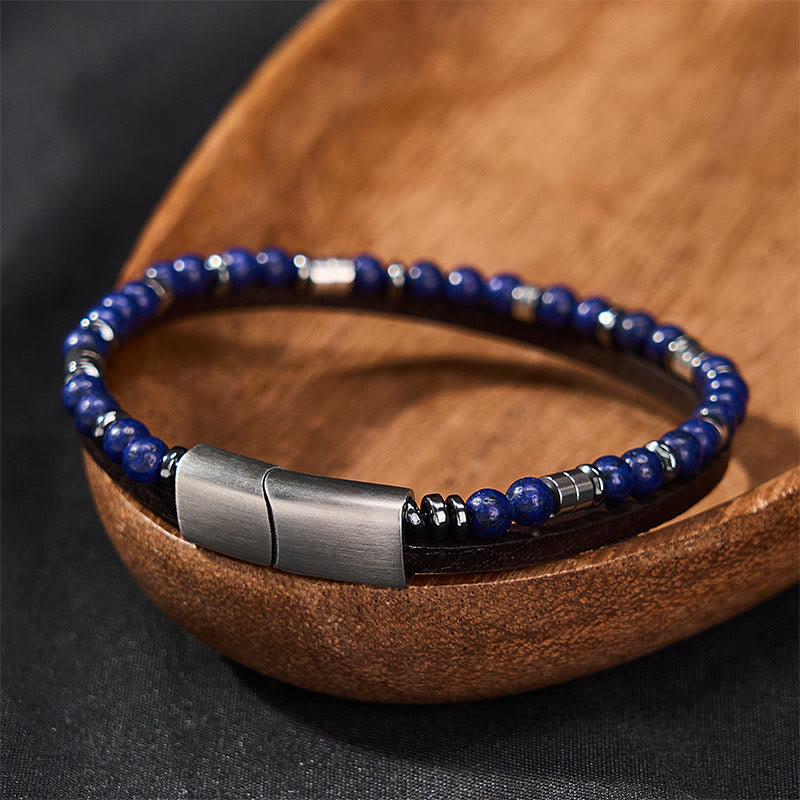 Buddha Stones Lapis Lazuli Truth Double Wrap Leather Bracelet - image 17