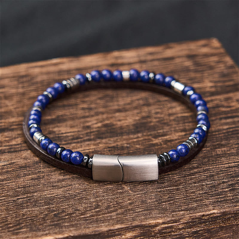 Buddha Stones Lapis Lazuli Truth Double Wrap Leather Bracelet - image 19