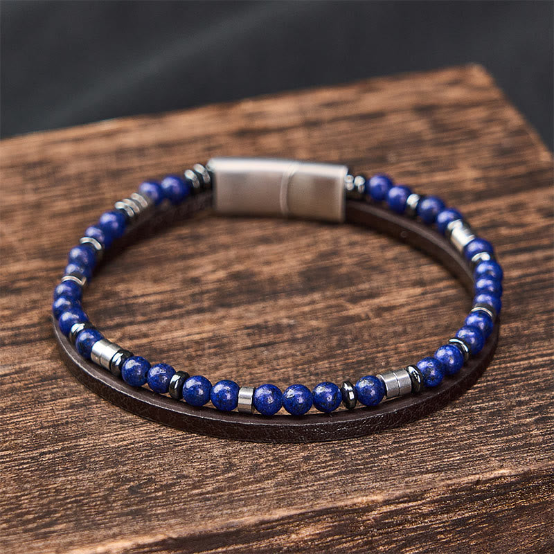 Buddha Stones Lapis Lazuli Truth Double Wrap Leather Bracelet - image 18