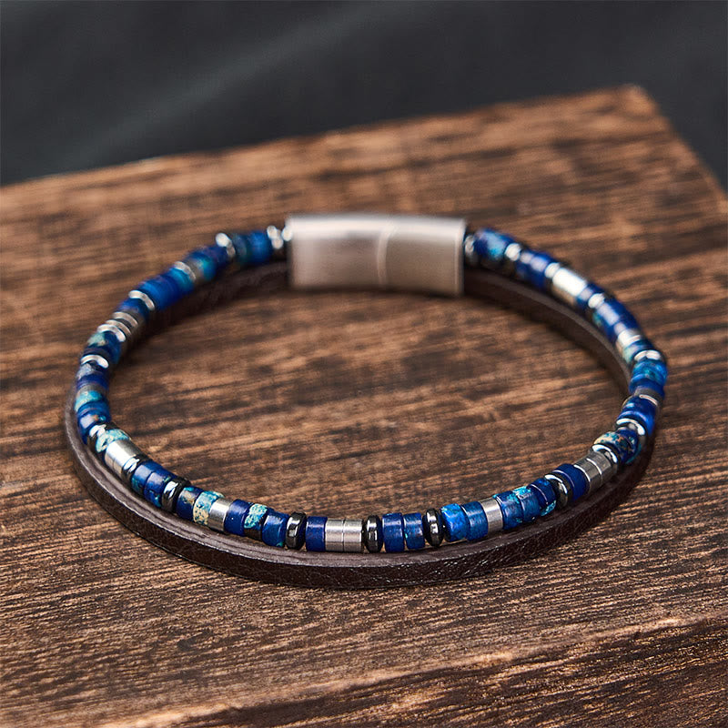 Buddha Stones Lapis Lazuli Truth Double Wrap Leather Bracelet - image 2