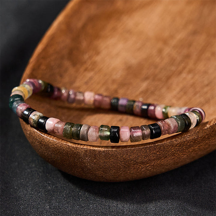 Buddha Stones Multicolor Tourmaline Protection Faceted Tablet Bead Bracelet - Tourmaline(Wrist Circumference: 15-16cm) - image 0