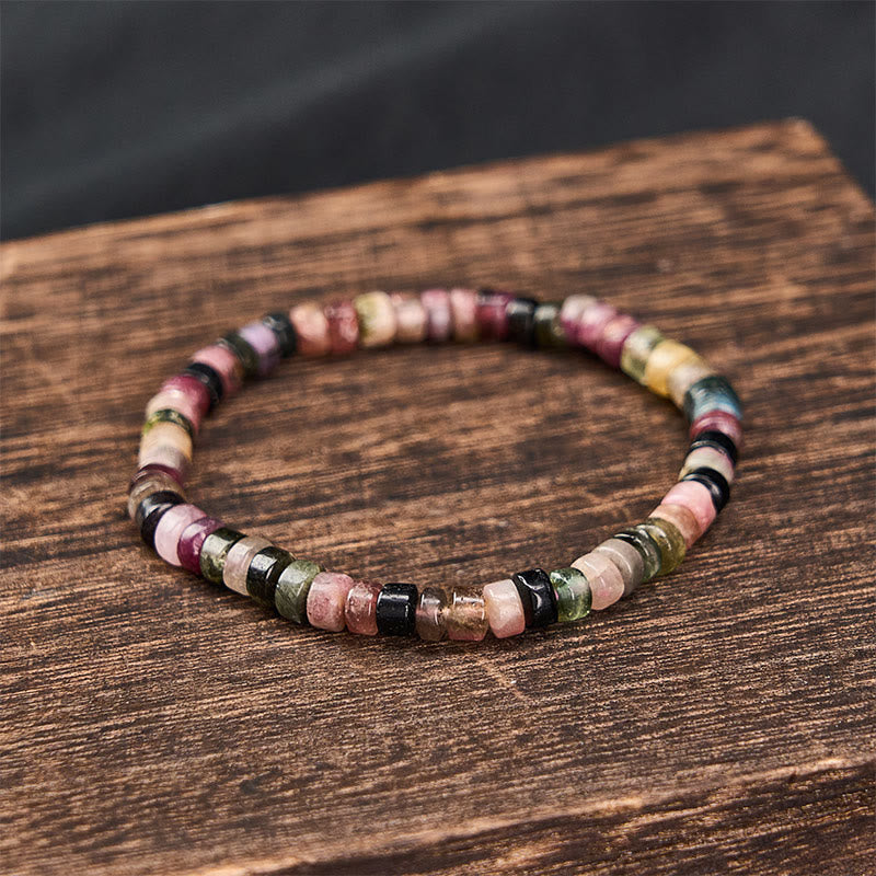 Buddha Stones Multicolor Tourmaline Protection Faceted Tablet Bead Bracelet - image 2