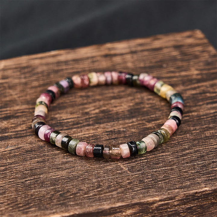 Buddha Stones Multicolor Tourmaline Protection Faceted Tablet Bead Bracelet - image 2
