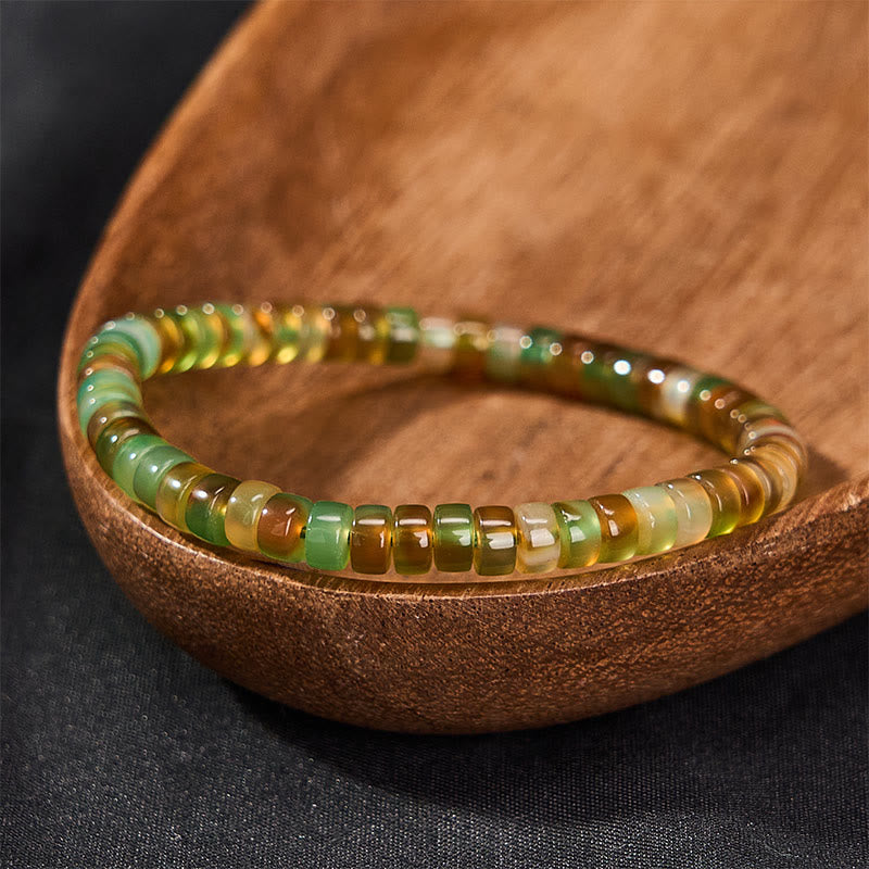 Buddha Stones Natural Green Agate Faceted Rondelle Healing Bracelet - image 1