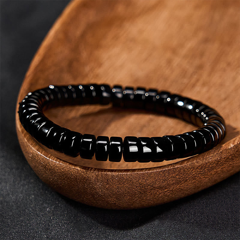 Buddha Stones Natural Black Obsidian Faceted Straight Cut Beaded Strength Bracelet - image 2