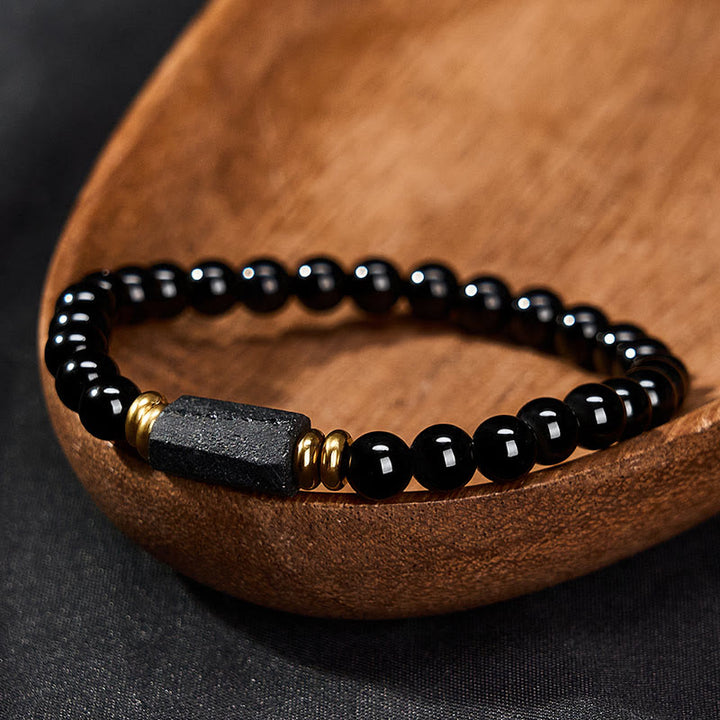 Buddha Stones Black Obsidian Black Tourmaline Protection Minimalist Round Bead Bracelet - image 2