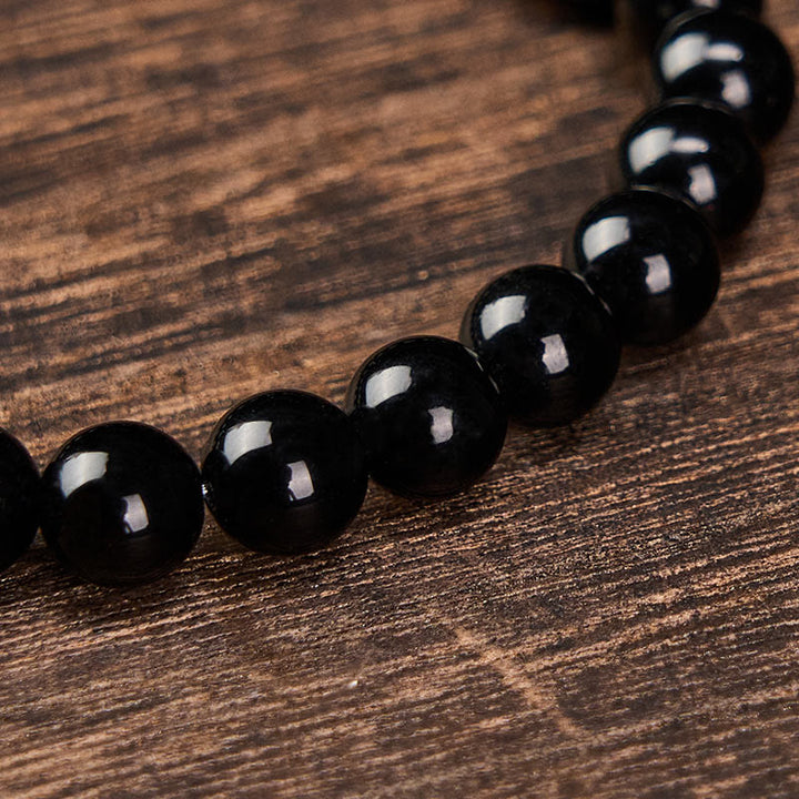 Buddha Stones Black Obsidian Black Tourmaline Protection Minimalist Round Bead Bracelet - image 12