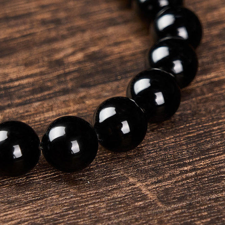 Buddha Stones Black Obsidian Black Tourmaline Protection Minimalist Round Bead Bracelet - image 18