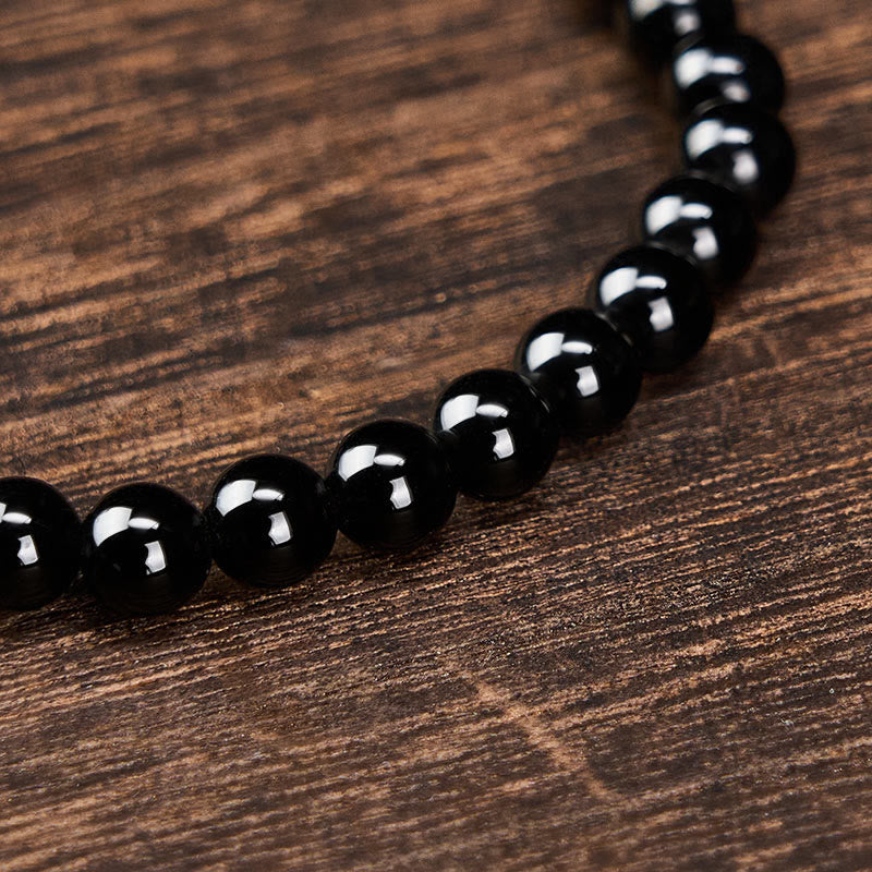 Buddha Stones Black Obsidian Black Tourmaline Protection Minimalist Round Bead Bracelet - image 4