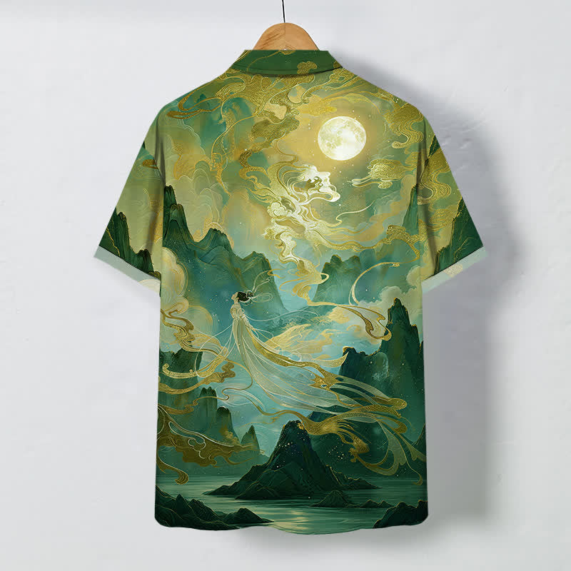 Buddha Stones Misty Mountain Moon Cloud Pattern Buttons Wrinkle-resistant Men's Short Sleeve Shirt - image 6