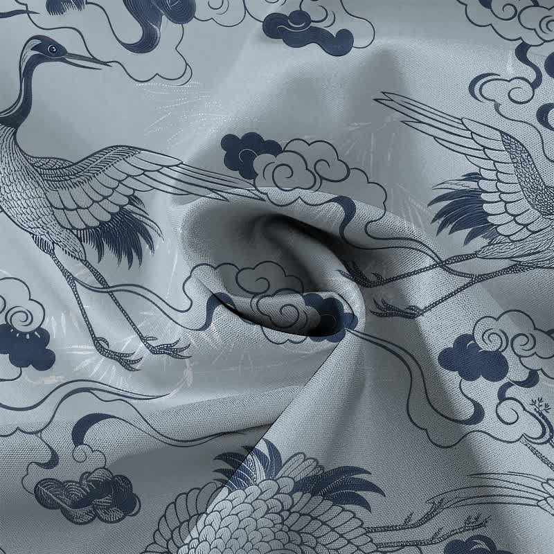 Buddha Stones Crane Cloud Wave Sketch Pattern Buttons Breathable Men's Short Sleeve Shirt - image 4