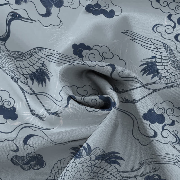 Buddha Stones Crane Cloud Wave Sketch Pattern Buttons Breathable Men's Short Sleeve Shirt - image 4
