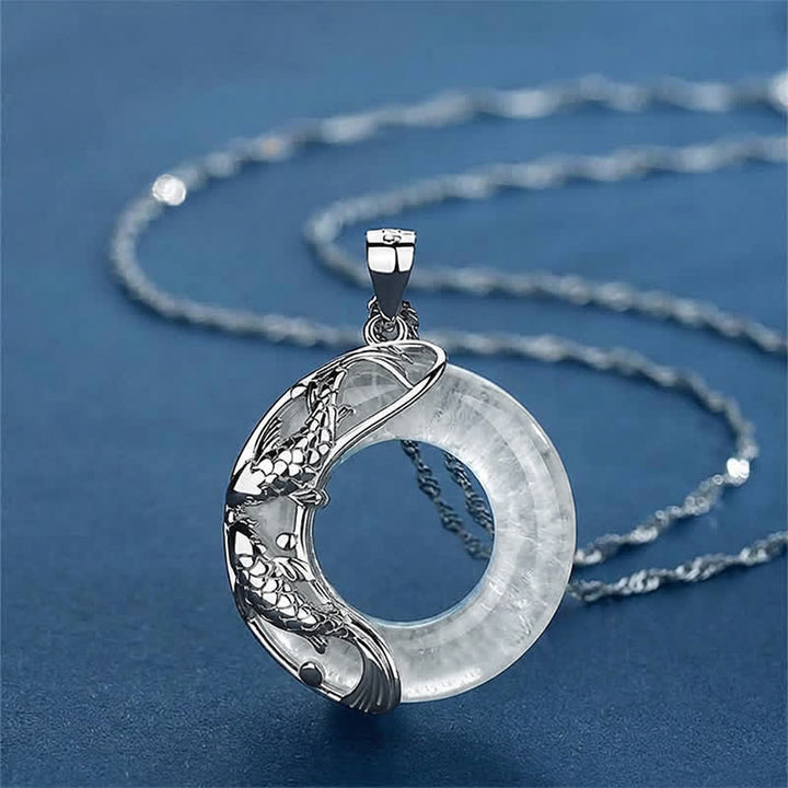 Buddha Stones Clear Quartz Koi Fish Luck Circular Peace Buckle Pendant Necklace - Clear Quartz(Protection ♥ Healing) - image 0