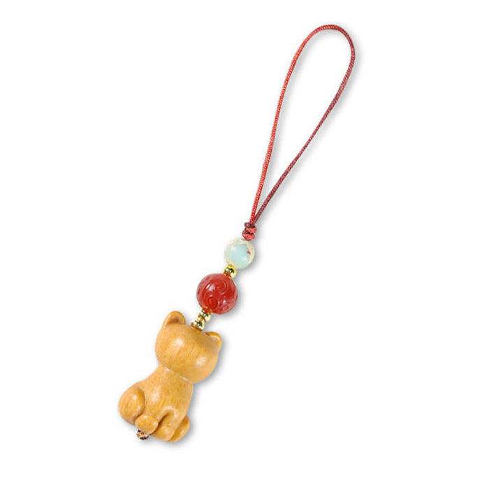 Buddha Stones Hand Carved Sandalwood Cat Fish Purification Keychains - image 2