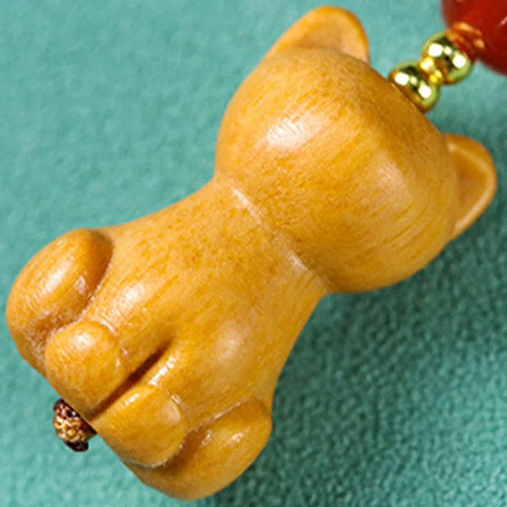 Buddha Stones Hand Carved Sandalwood Cat Fish Purification Keychains - image 3