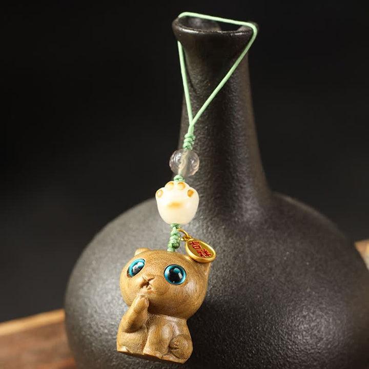 Buddha Stones Green Sandalwood Cat Hand-Woven Soothing Keychains - image 9