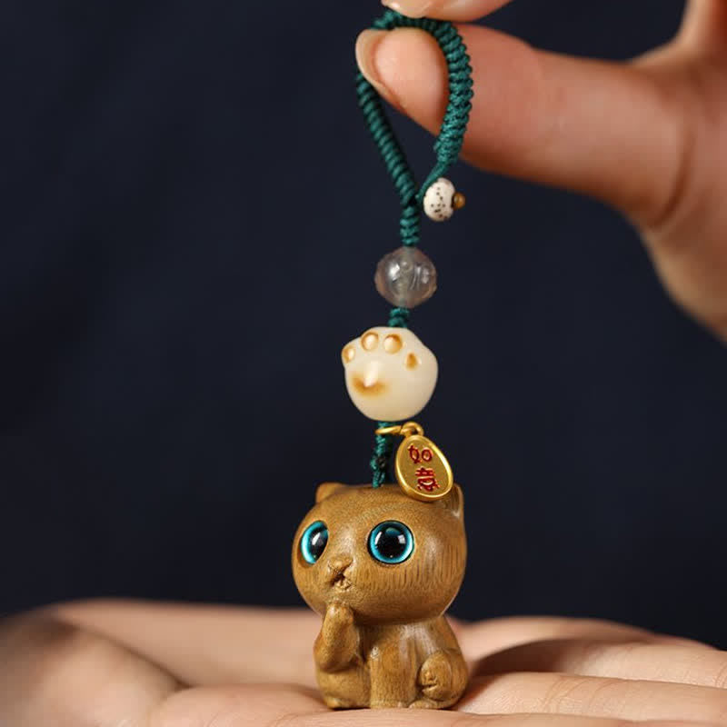 Buddha Stones Green Sandalwood Cat Hand-Woven Soothing Keychains - image 7