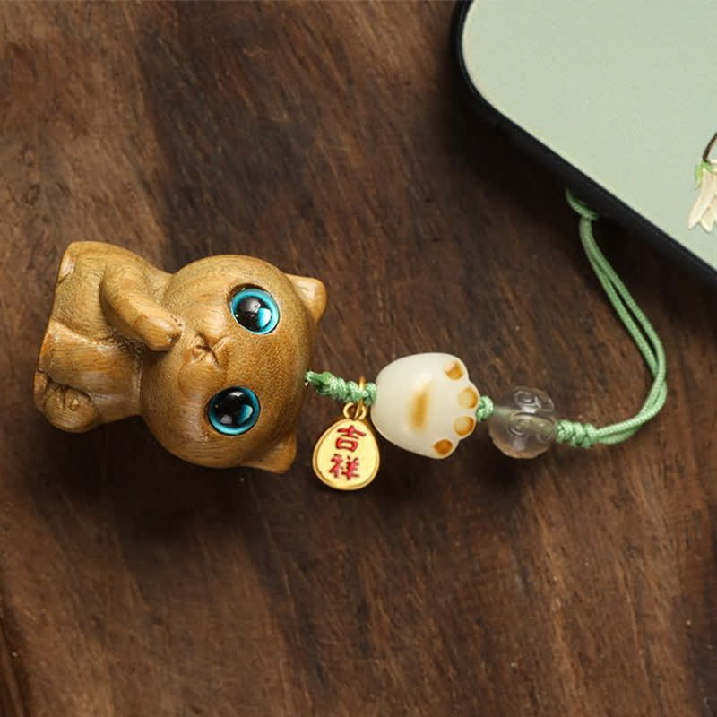 Buddha Stones Green Sandalwood Cat Hand-Woven Soothing Keychains - image 12