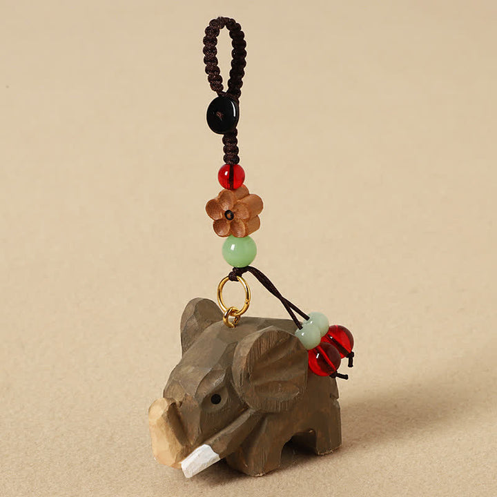 Buddha Stones Natural Wood Elephant Peace Om Mani Padme Hum Purity Keychains - Elephant Plum Blossom - image 1
