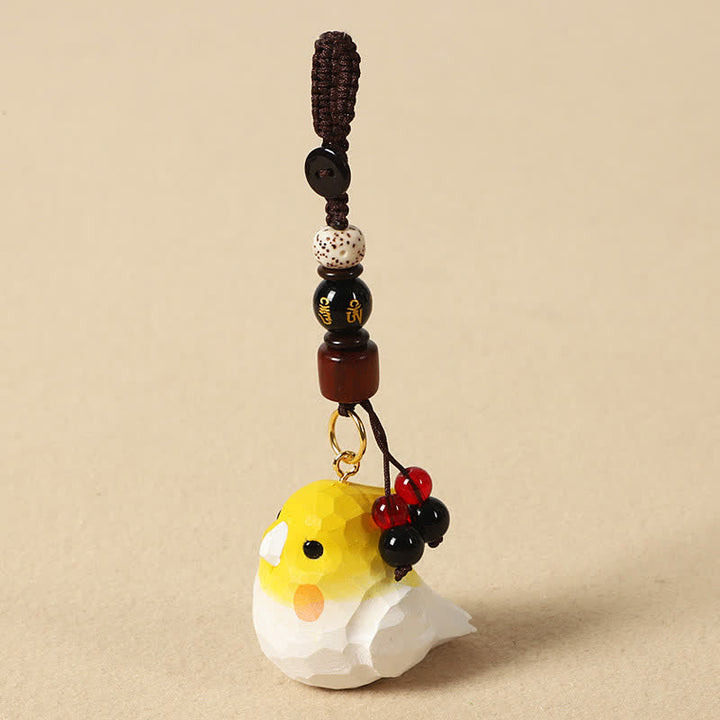 Buddha Stones Hand-Carved Natural Wood Cockatiel Om Mani Padme Hum Focus Keychains - Cockatiel Om Mani Padme Hum - image 0