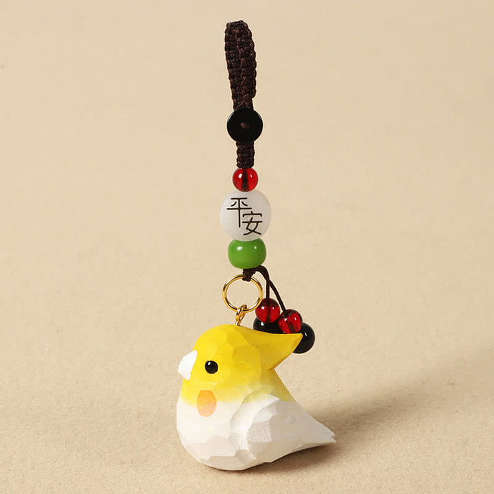 Buddha Stones Hand-Carved Natural Wood Cockatiel Om Mani Padme Hum Focus Keychains - Cockatiel Peace - image 3