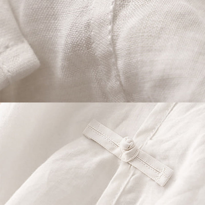 Buddha Stones Summer V-Neck Frog-Button Short Sleeve Cotton Linen Women's Midi Dress - image 14