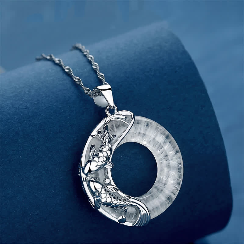 Buddha Stones Natural White Jade Koi Lucky Necklace - image 12