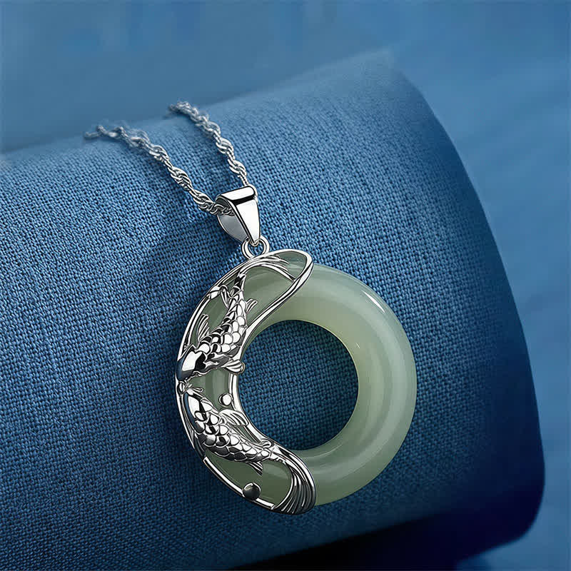 Buddha Stones Natural White Jade Koi Lucky Necklace - image 15