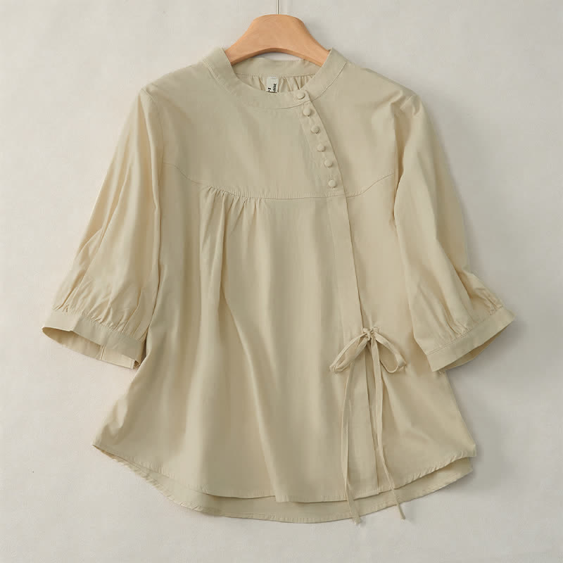 Buddha Stones Lace-up Buttons Design Women's Three Quarter Sleeve Shirt - Wheat - US14，UK/AU18，EU46 (2XL) - image 9
