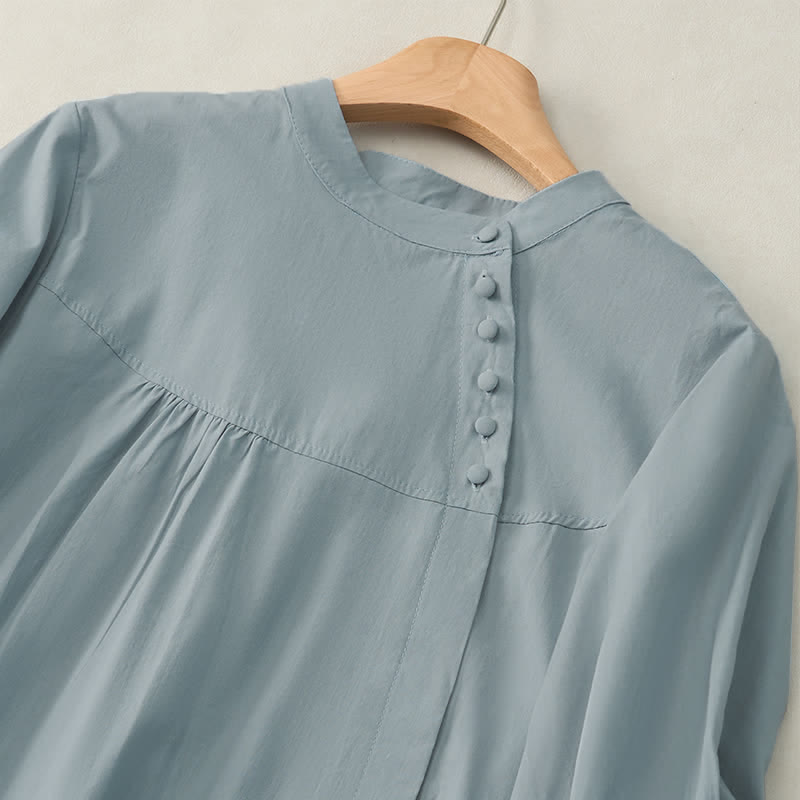 Buddha Stones Lace-up Buttons Design Women's Three Quarter Sleeve Shirt - image 2