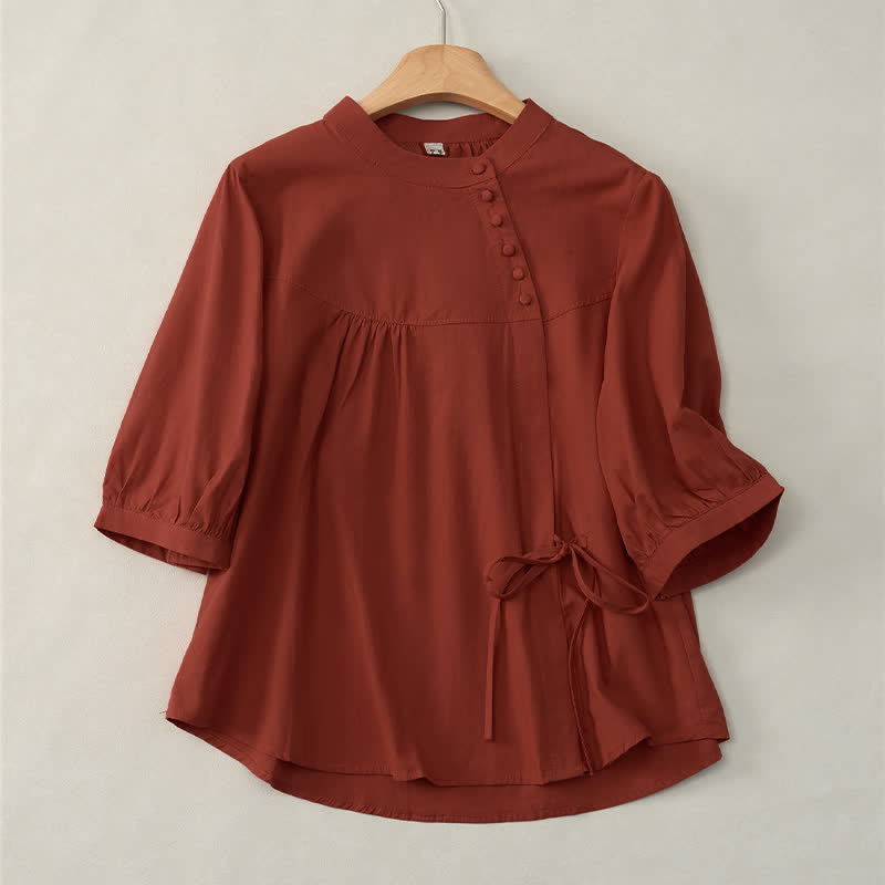 Buddha Stones Lace-up Buttons Design Women's Three Quarter Sleeve Shirt - Crimson - US14，UK/AU18，EU46 (2XL) - image 18