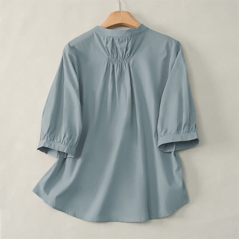 Buddha Stones Lace-up Buttons Design Women's Three Quarter Sleeve Shirt - image 1