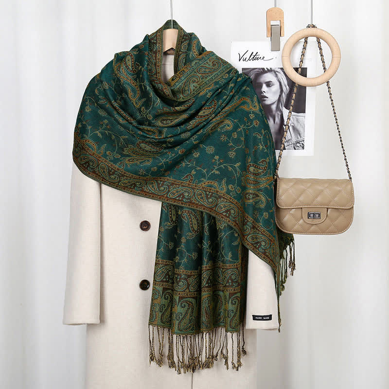 Buddha Stones Tibetan Cashew Flower Vine Print Tassels Shawl Fall Winter Soft Scarf Wrap - image 7
