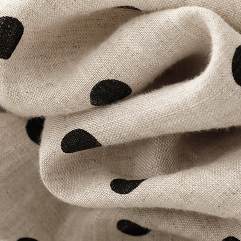 Buddha Stones Summer Polka Dot V-Neck Lace-up Cotton Linen Women's Midi Dress With Pockets - image 18