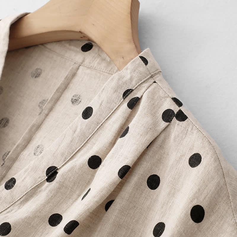 Buddha Stones Summer Polka Dot V-Neck Lace-up Women's Knee Length Dress With Pockets - image 12