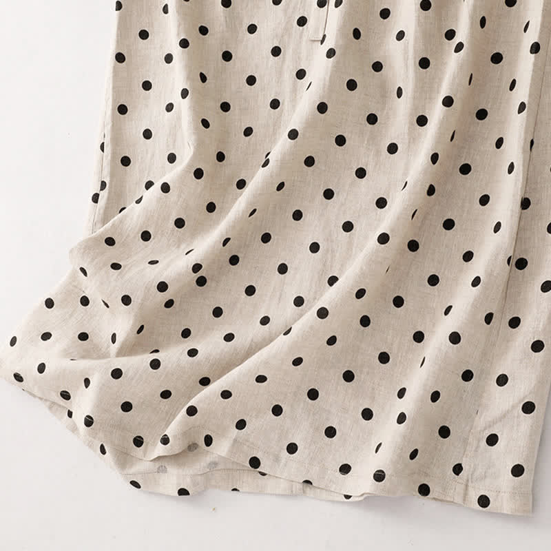 Buddha Stones Summer Polka Dot V-Neck Lace-up Women's Knee Length Dress With Pockets - image 17