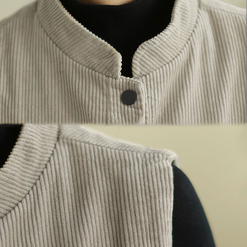 Buddha Stones Plain Sleeveless Women's Cotton Vest Corduroy Waistcoat With Pockets - image 6